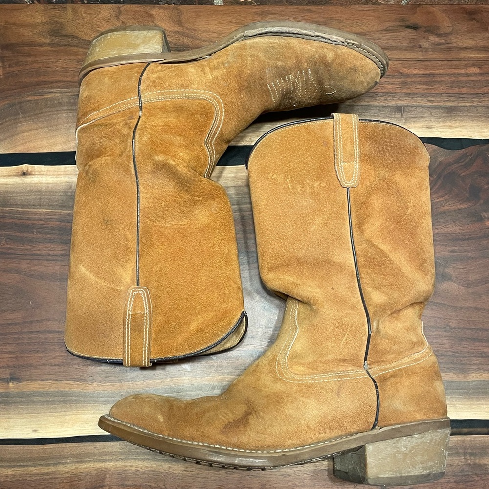 Men's Vintage Western Tan Suede Boots